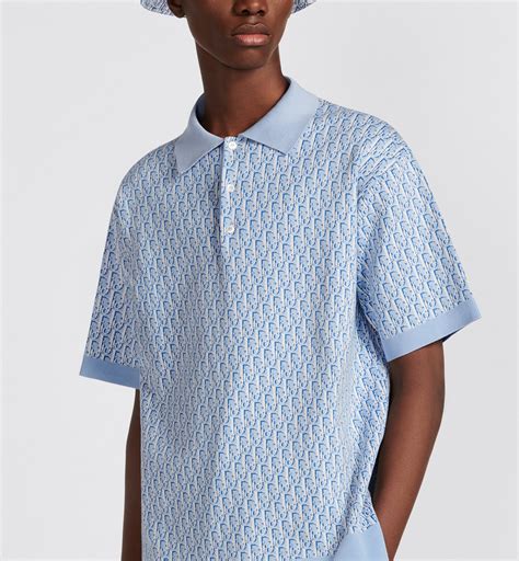 Dior Oblique Polo Shirt Blue Cotton Jacquard 